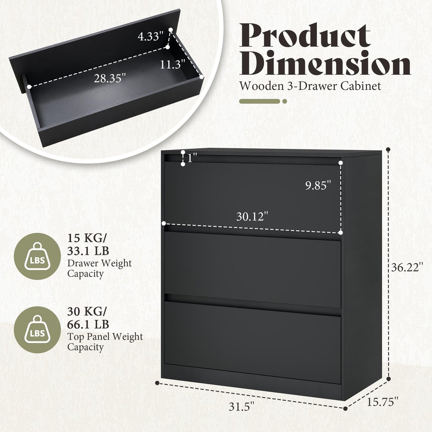 Amerlife Modular Glass Display Cabinet-3-Drawer Cabinet-Black