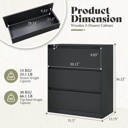 Amerlife Modular Glass Display Cabinet-3-Drawer Cabinet-Black