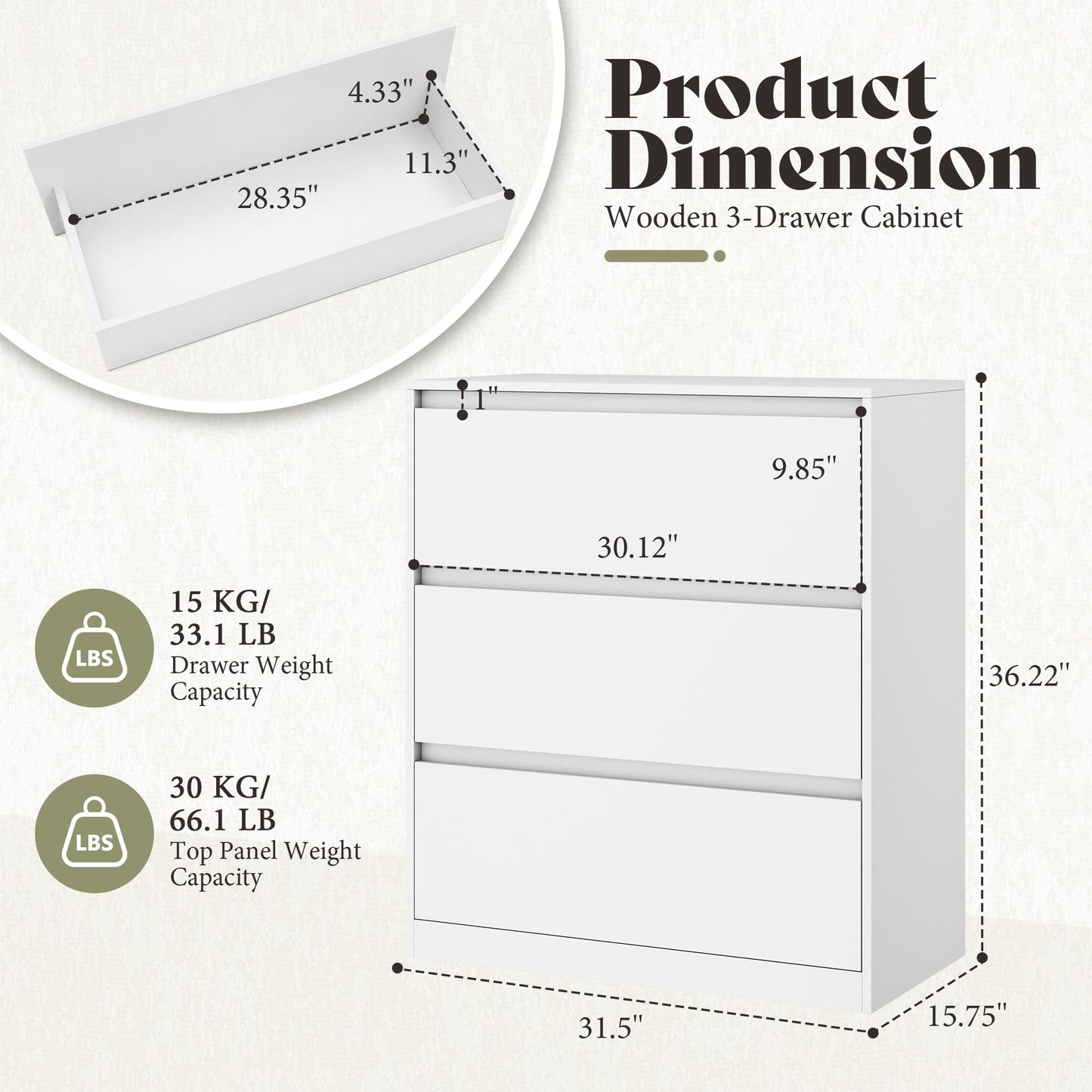 Amerlife Modular Glass Display Cabinet-3-Drawer Cabinet-White