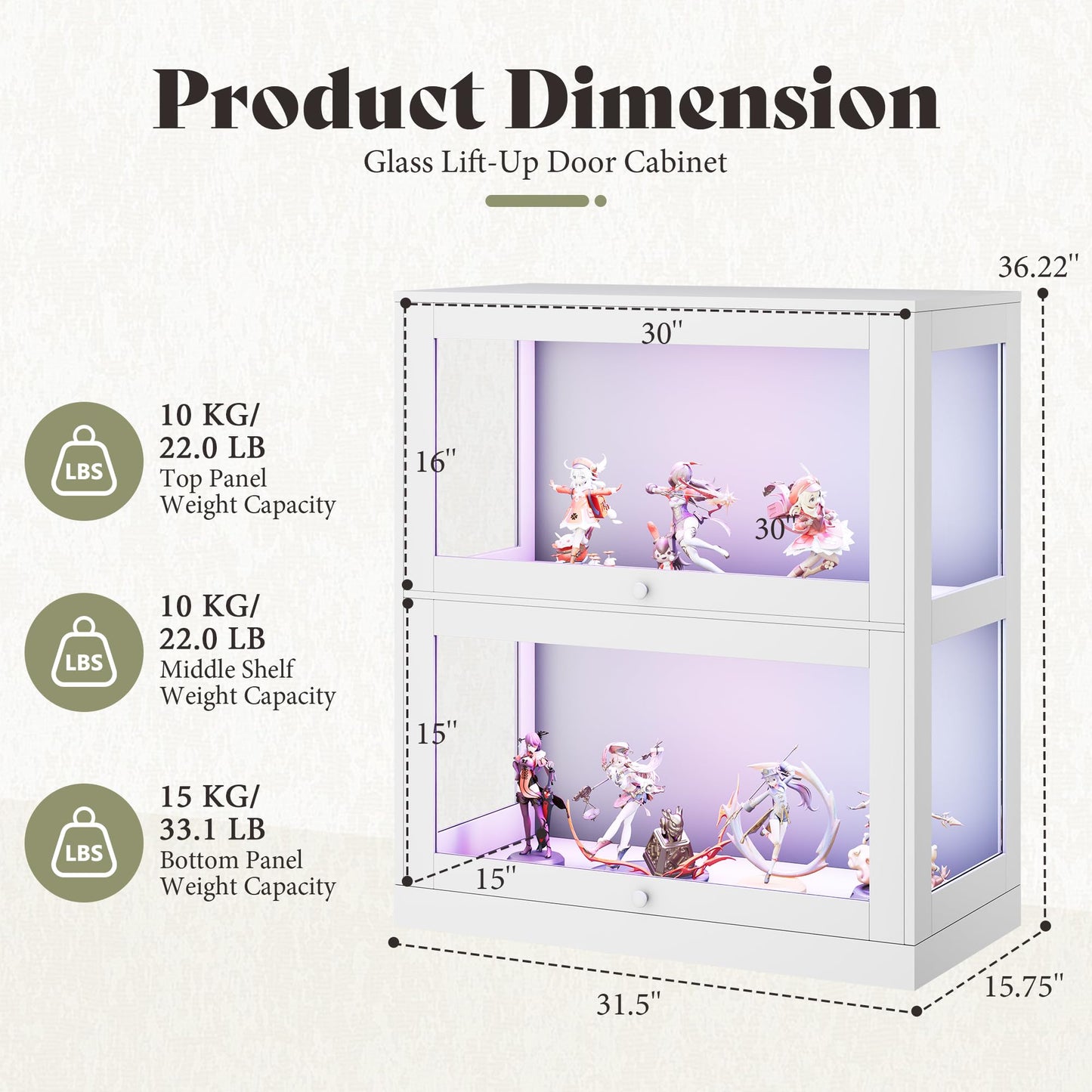 Amerlife Modular Glass Display Cabinet-Glass Flip-up Door Display Cabinet-White