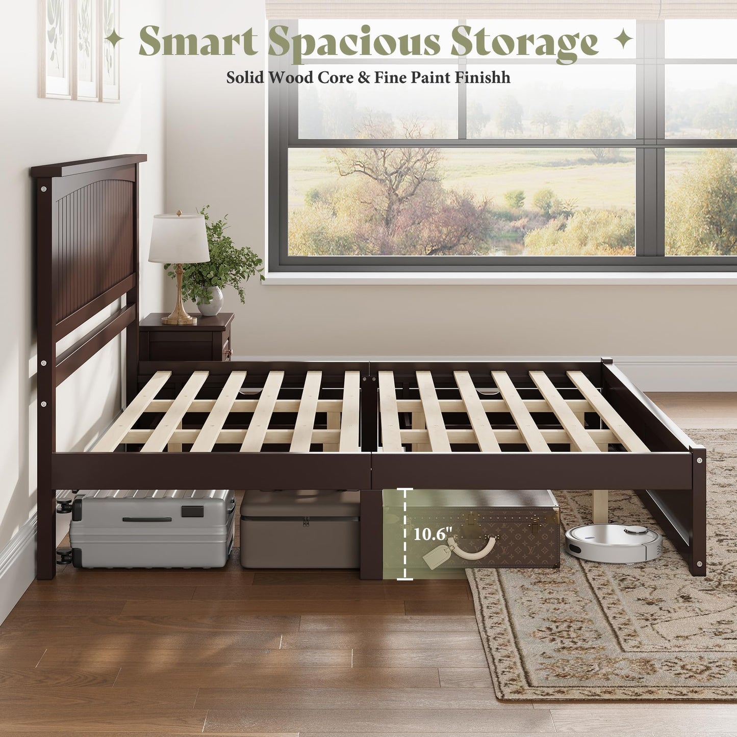Solid Wood Platform Bed Frame-Queen-Espresso Brown