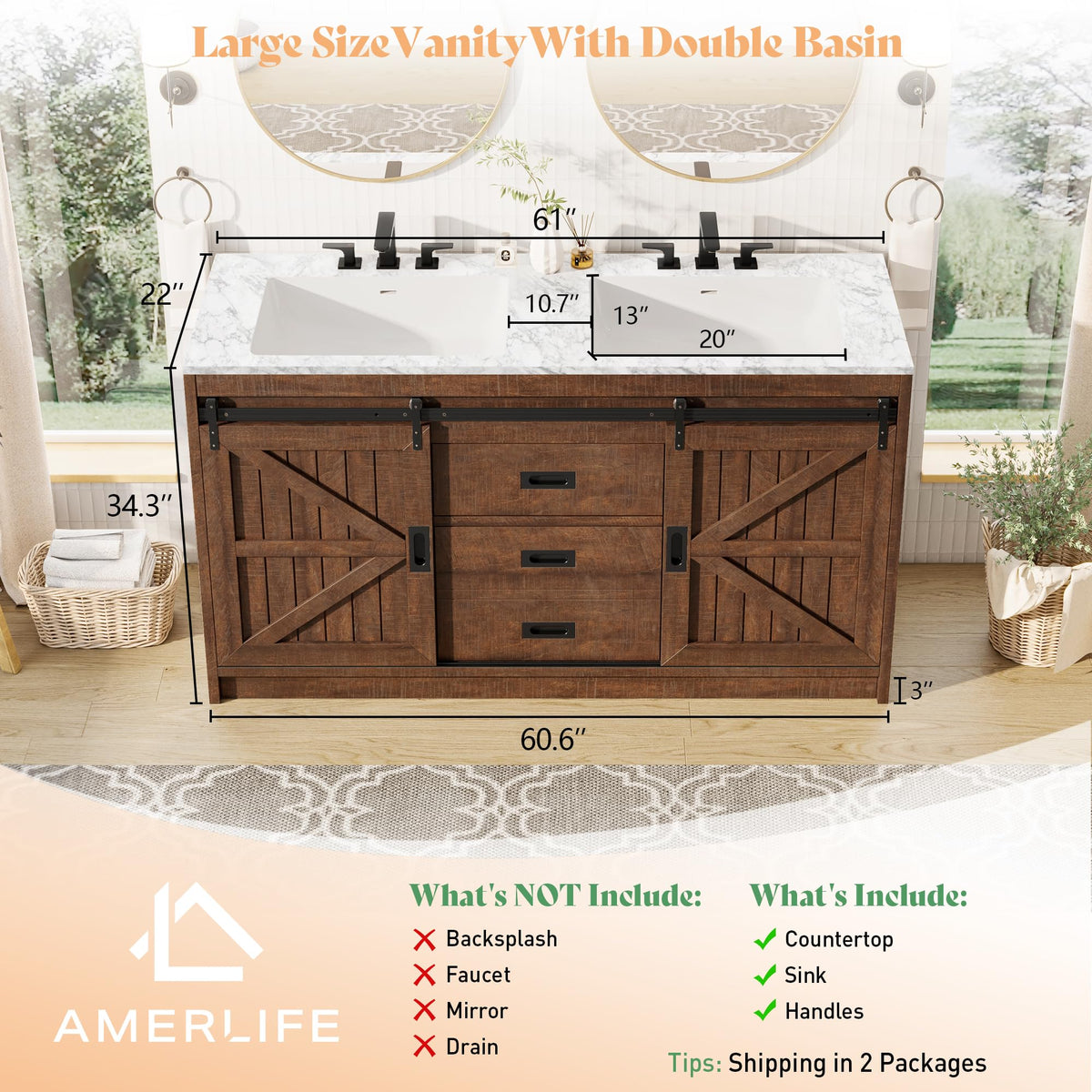 Bourbon Sliding Barn Vanity 60 inch Rustic Brown