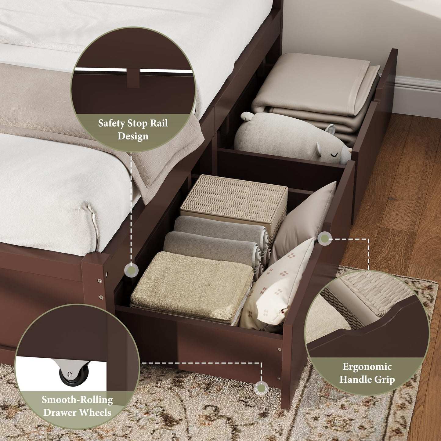 Solid Wood Platform Bed Frame-Full-Espresso Brown
