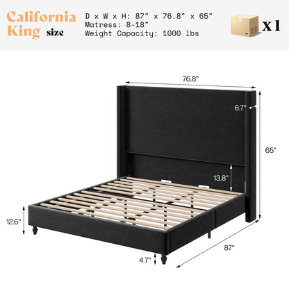 Cordelle Corduroy Wingback Bed Frame-California King-Black