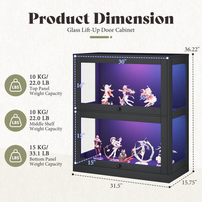 Amerlife Modular Glass Display Cabinet-Glass Flip-up Door Display Cabinet-Black