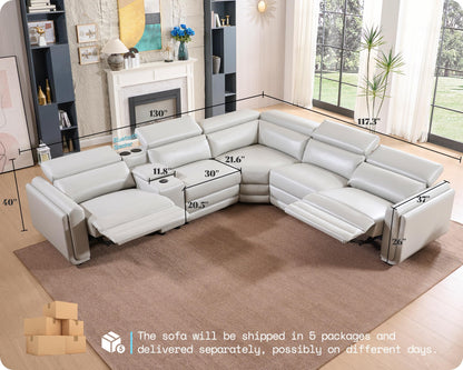 Vesper Dual Power Electric Reclining Sofa-Light Grey