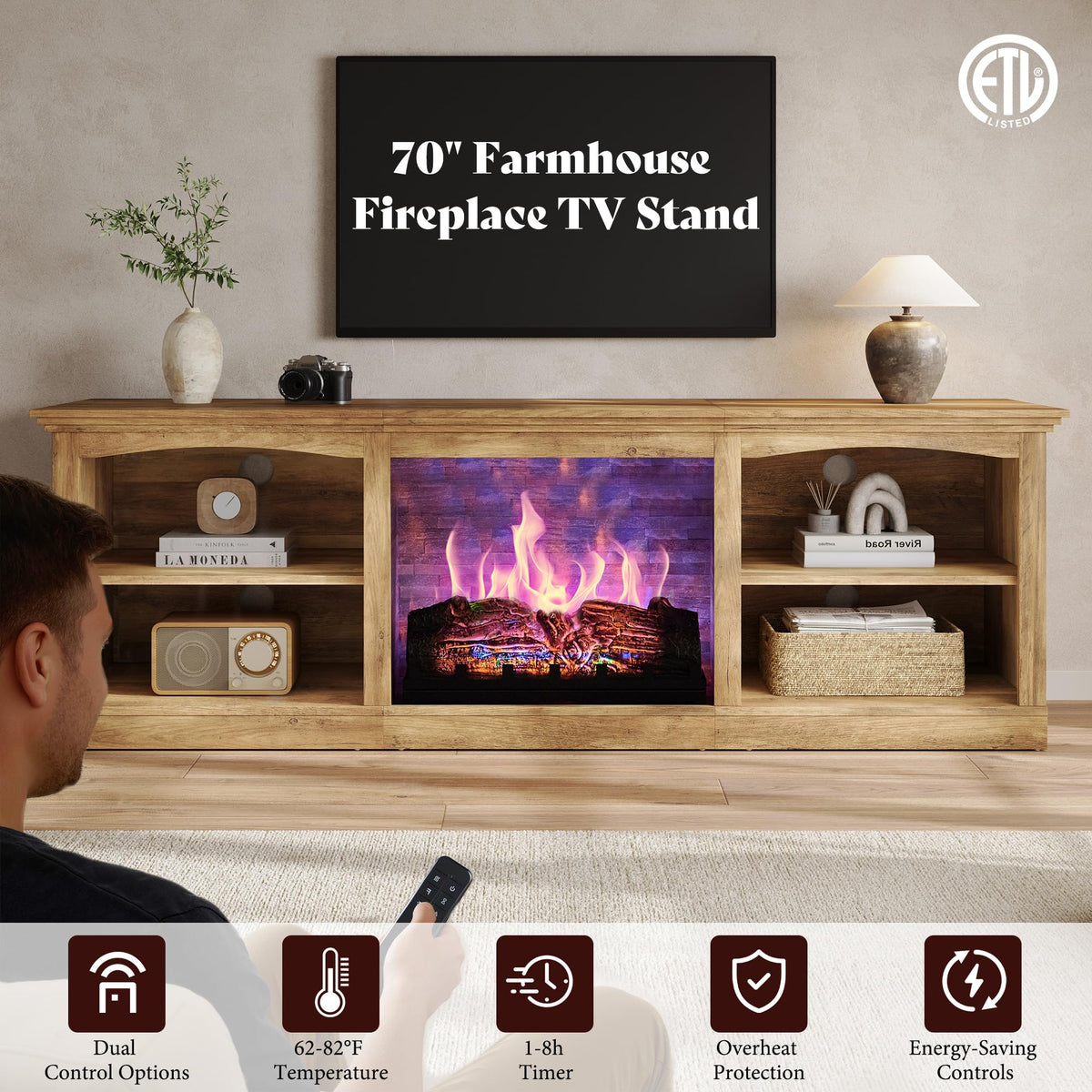 Nexis Farmhouse 70" Fireplace TV Stand