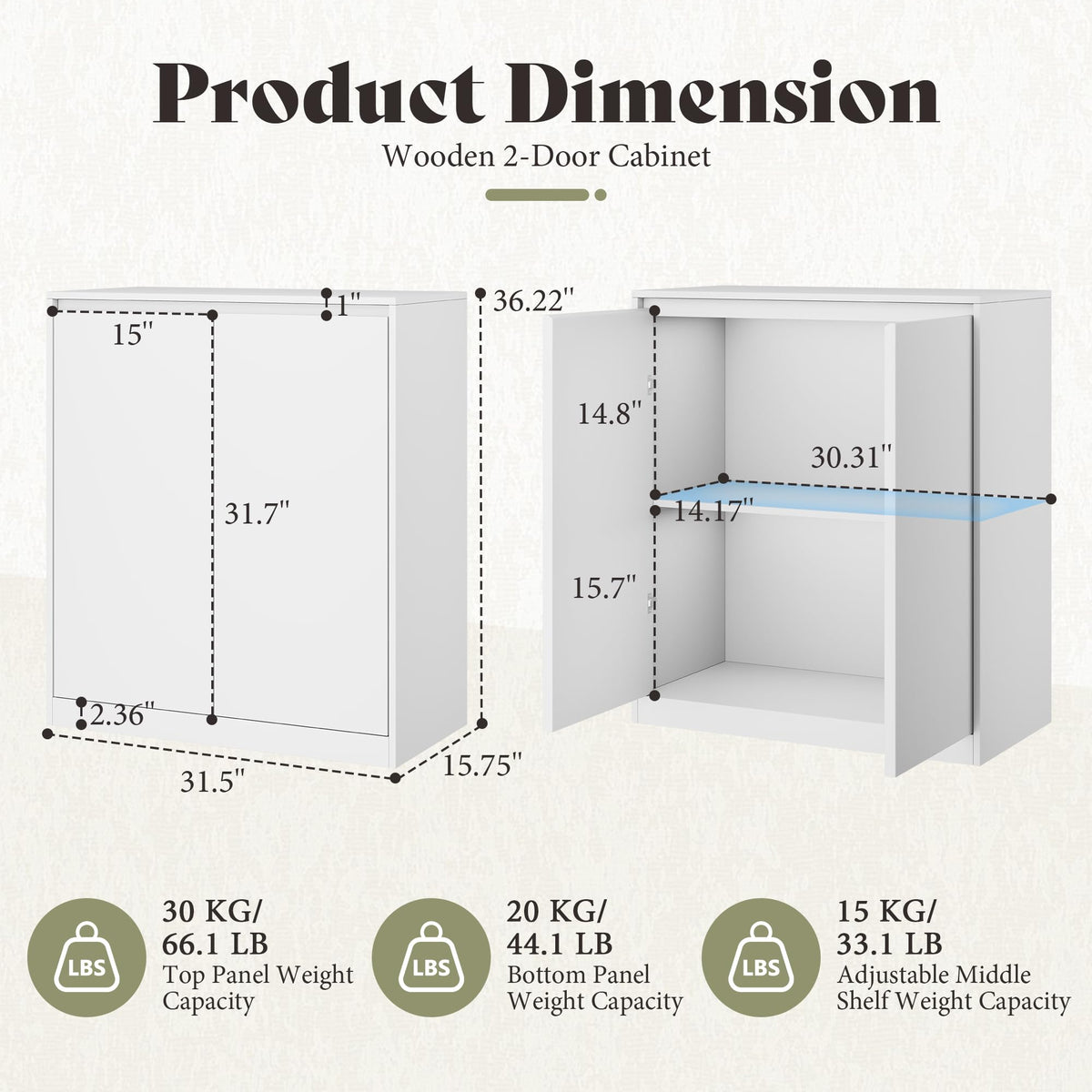 Amerlife Modular Glass Display Cabinet-2-Door Cabinet-White