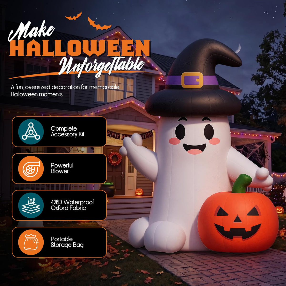 Giant Halloween Inflatable Ghost & Pumpkin-Ghost & Pumpkin Combo-19.7 FT