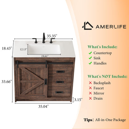 Bourbon Sliding Barn Vanity 36 inch Rustic Brown