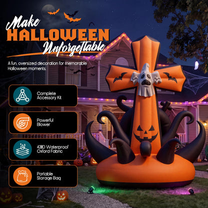 Giant Halloween Inflatable Ghost & Pumpkin-Pumpkin Cross-32.8 FT