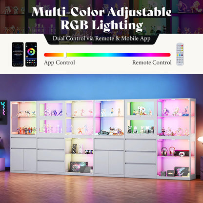 Amerlife Modular Glass Display Cabinet-Glass Flip-up Door Display Cabinet-White