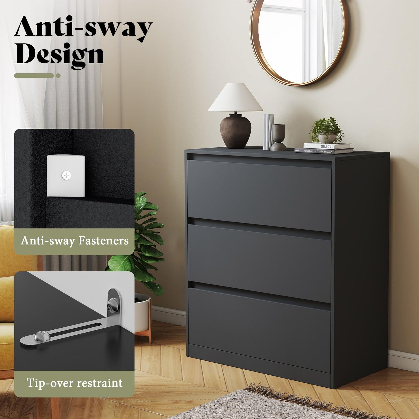 Amerlife Modular Glass Display Cabinet-3-Drawer Cabinet-Black