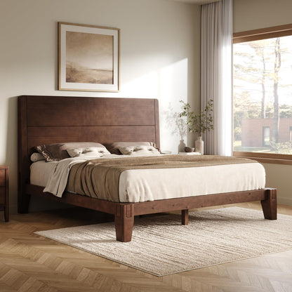 Japanese Joinery Solid Wood King Bed Frame-Queen-Dark Walnut