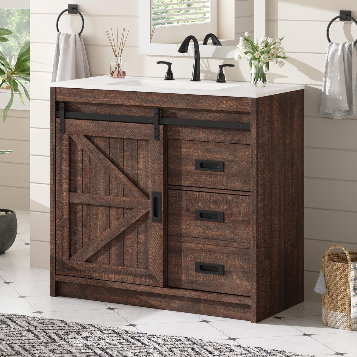 Bourbon Sliding Barn Vanity 36 inch Rustic Brown