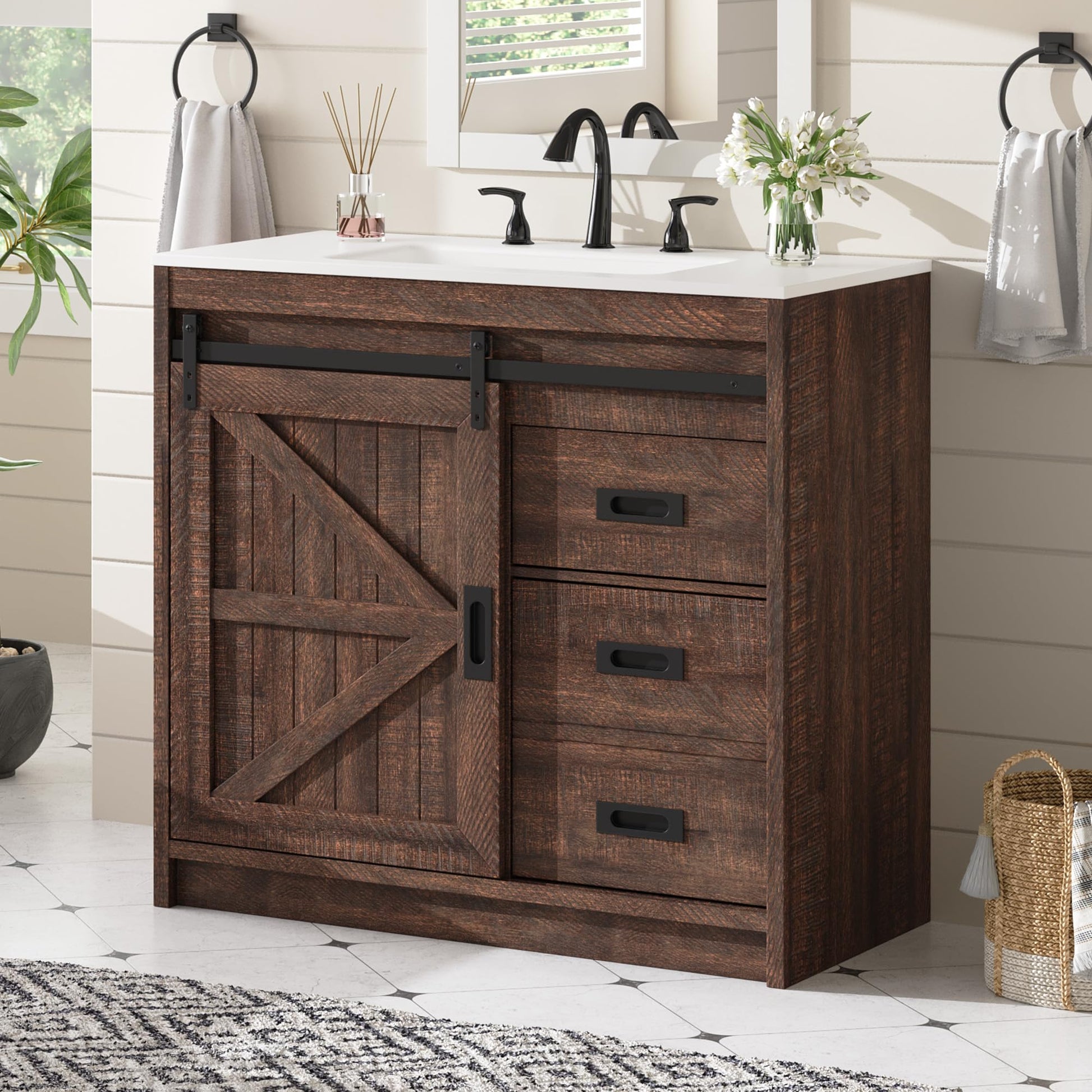 Bourbon Sliding Barn Vanity 36 inch Rustic Brown
