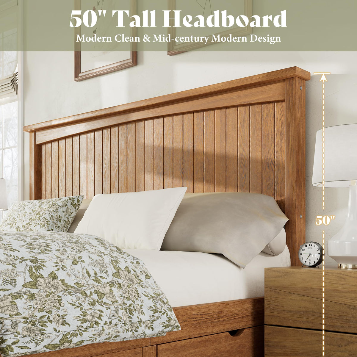 Solid Wood Platform Bed Frame-King-Warm Brown
