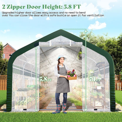 Canopy 34x10 FT Walk-In Greenhouse with Watering System-White+Green-34x10 FT