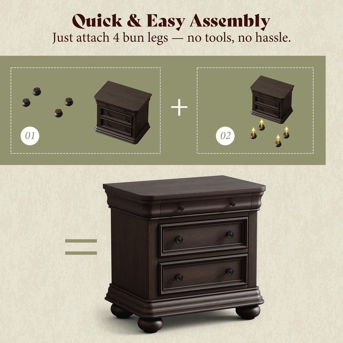 Bun Fully Assembly Wood Nightstand-26"-1PC-Dark Walnut