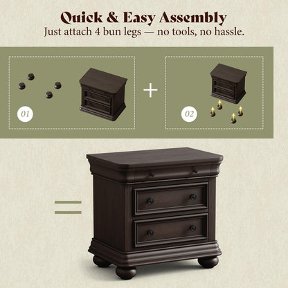 Bun Fully Assembly Wood Nightstand-26"-1PC-Dark Walnut