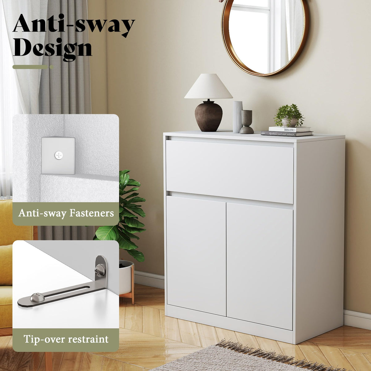 Amerlife Modular Glass Display Cabinet-2-Door & 1-Drawer Cabinet-White