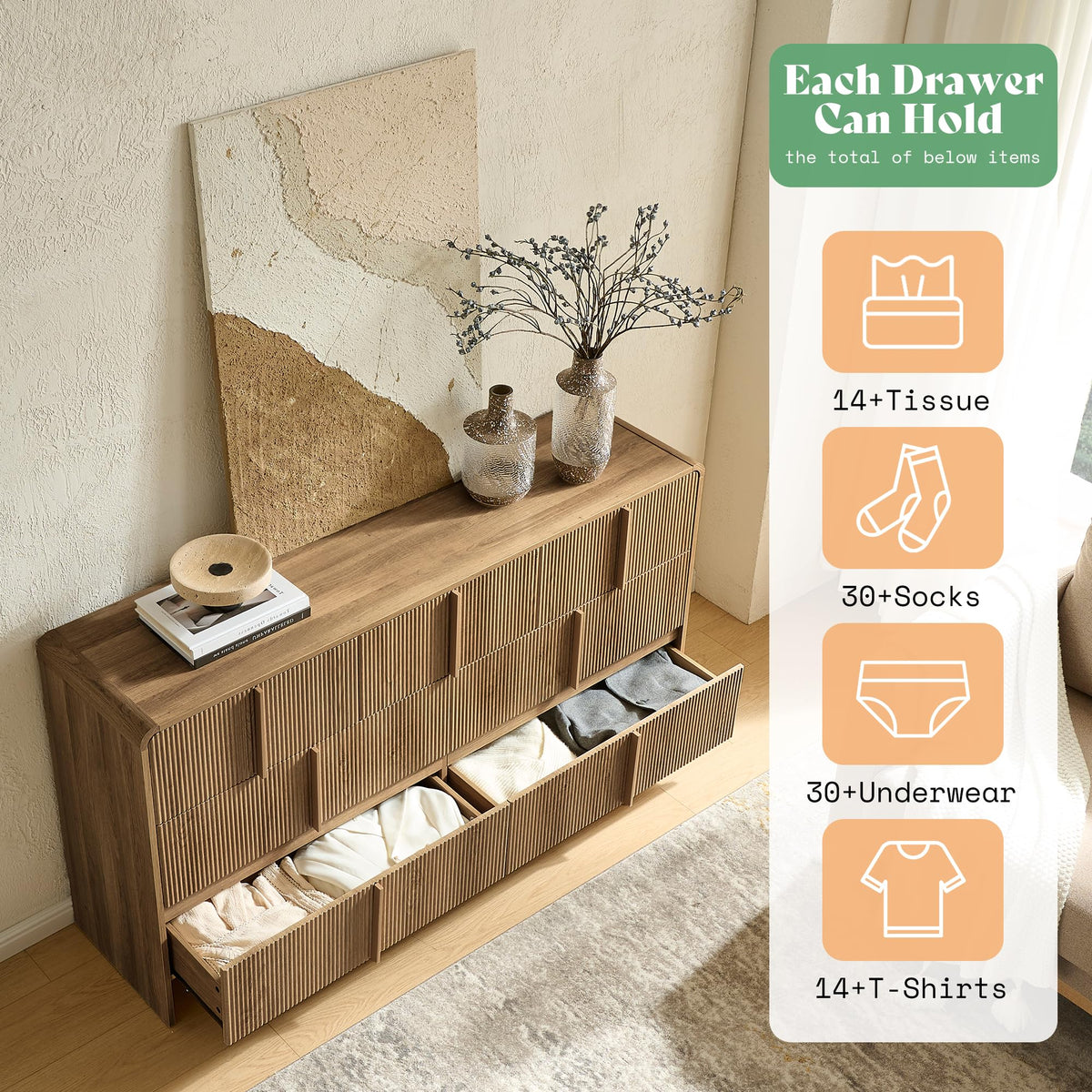 Garyon Fluted 7-Drawer Wide Dresser-Dark Walnut