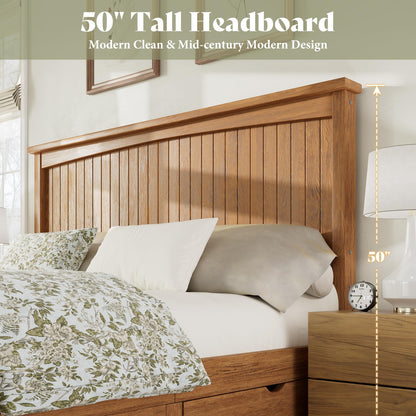 Solid Wood Platform Bed Frame-Queen-Warm Brown