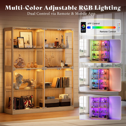 RGB Display Cabinet with Adjustable Glass Shelves Amerlife Wood / 60x16x70in