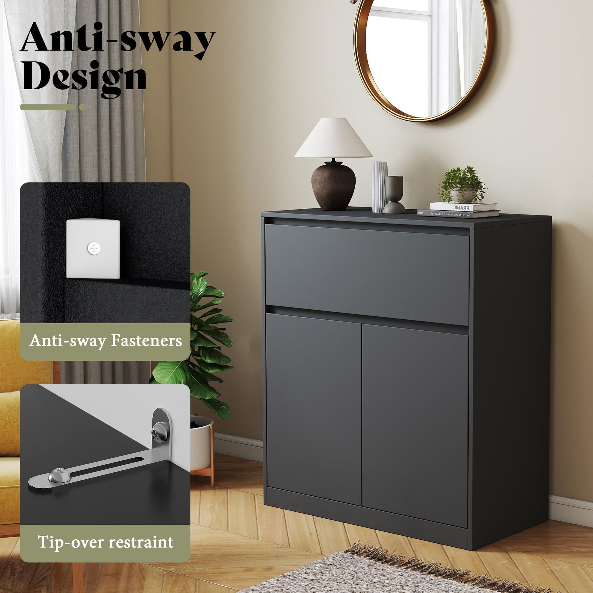 Amerlife Modular Glass Display Cabinet-2-Door & 1-Drawer Cabinet-Black