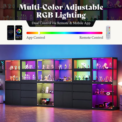Amerlife Modular Glass Display Cabinet-Glass Flip-up Door Display Cabinet-Black