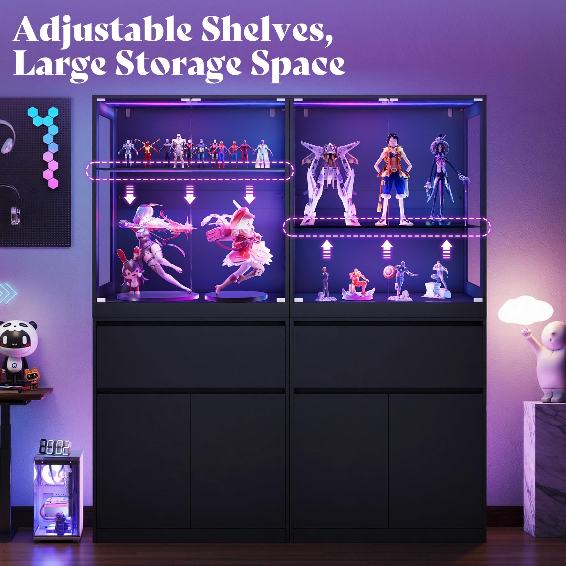 Amerlife Modular Glass Display Cabinet-Glass 2-Door Display Cabinet-Black
