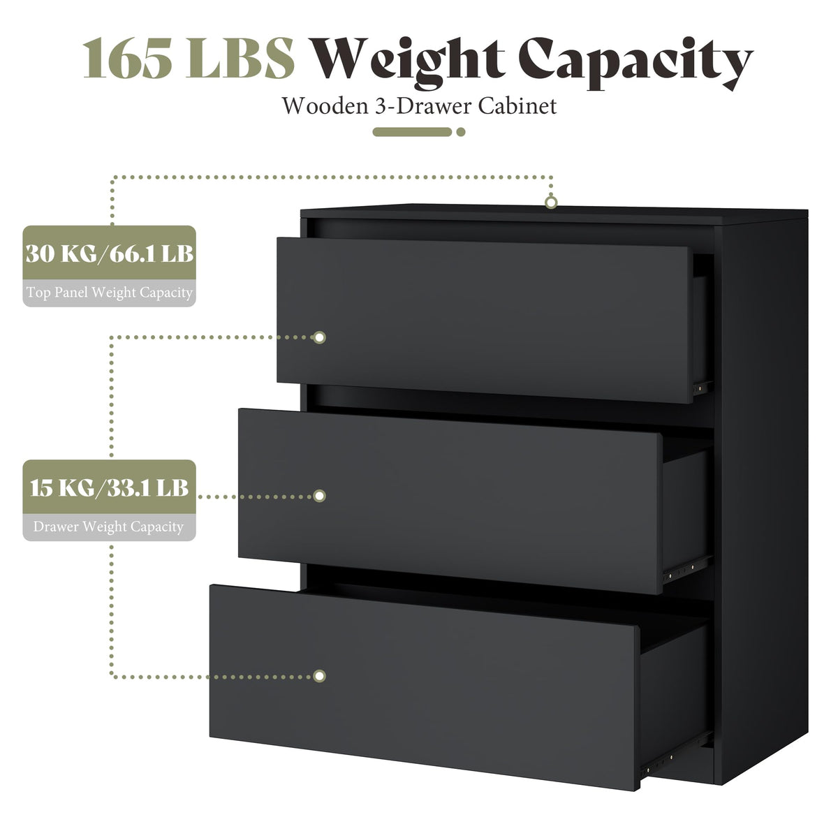 Amerlife Modular Glass Display Cabinet-3-Drawer Cabinet-Black