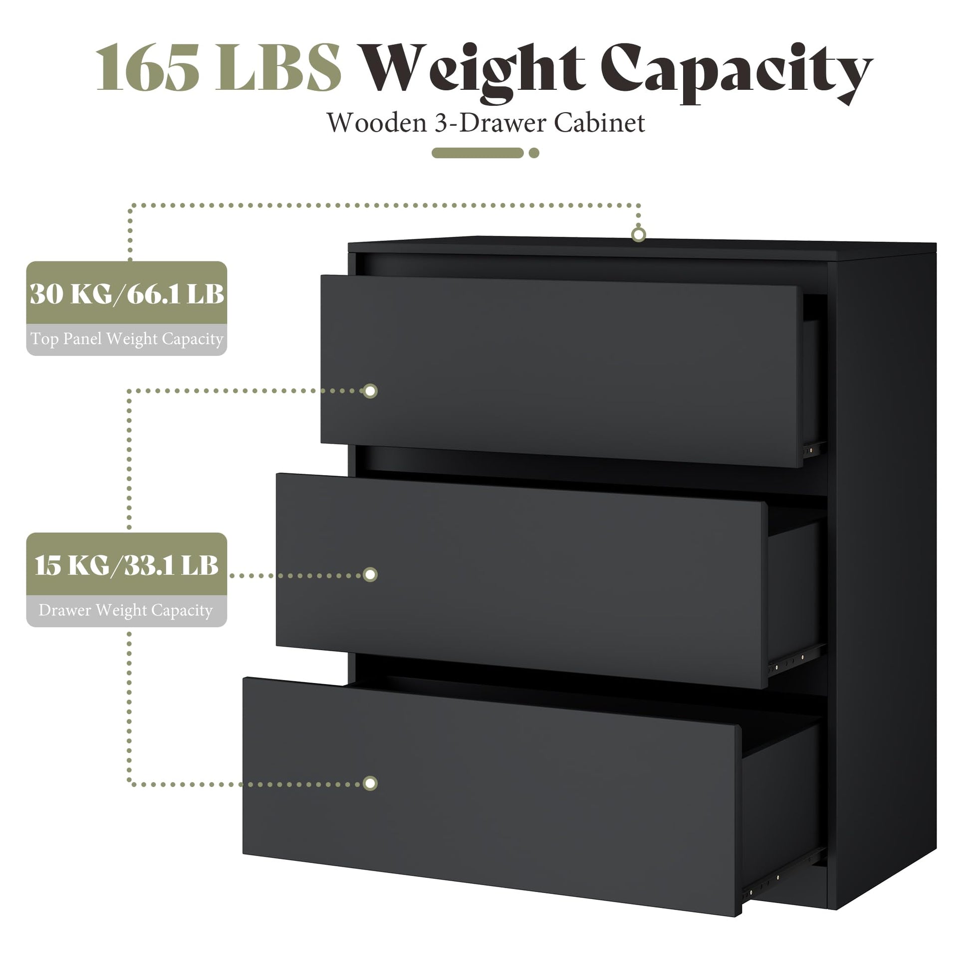 Amerlife Modular Glass Display Cabinet-3-Drawer Cabinet-Black