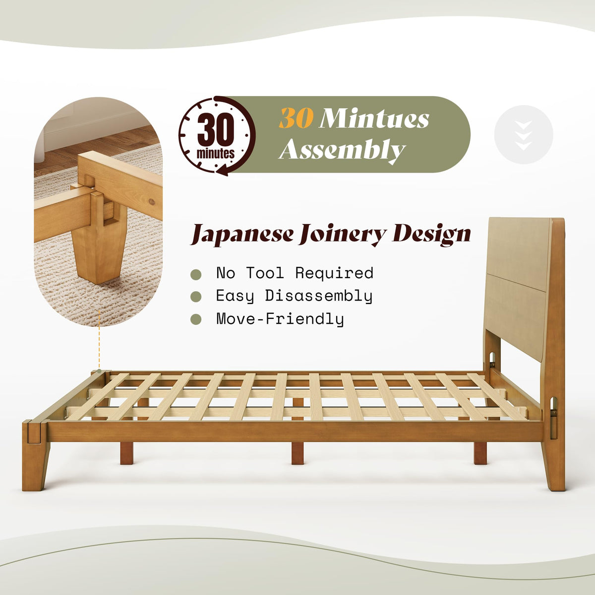 Quill Japanese Joinery Solid Wood Bed Frame-King-Brown Walnut