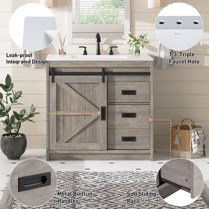 Bourbon Sliding Barn Vanity 36 inch Light Grey