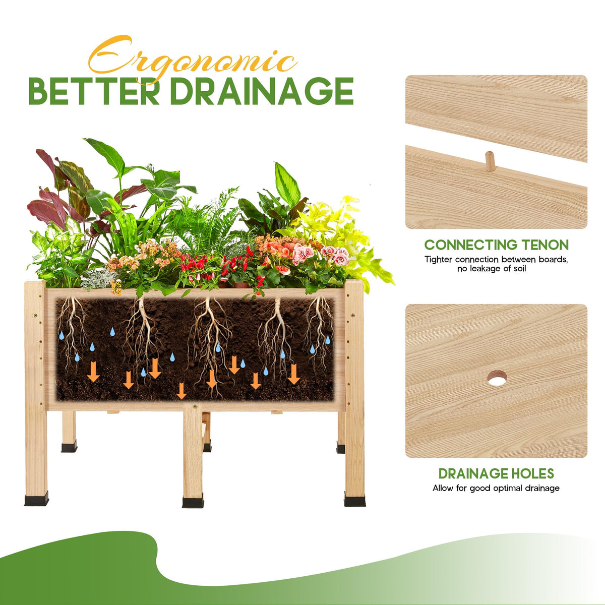 Cultiva Solid Fir Wood Raised Garden Bed-4*2FT