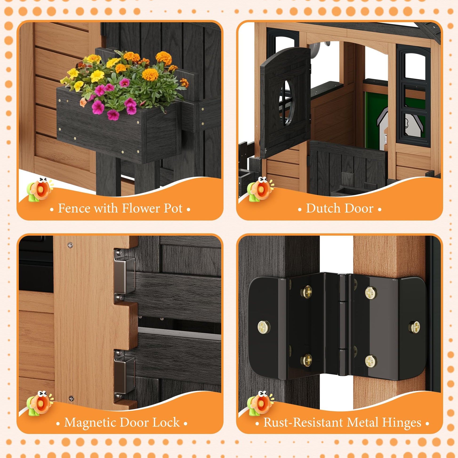 Wooden Outdoor Playhouse for Kids with Kitchen-Brown-51.4" L x 60.2" W x 60.2" H