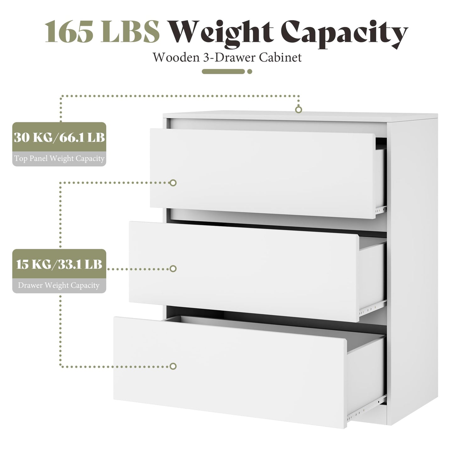 Amerlife Modular Glass Display Cabinet-3-Drawer Cabinet-White