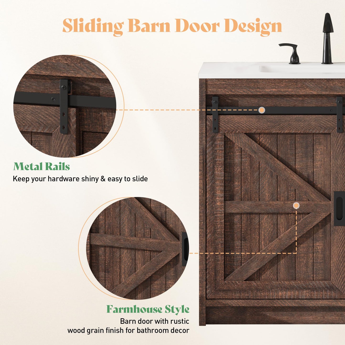 Bourbon Sliding Barn Vanity 36 inch Rustic Brown