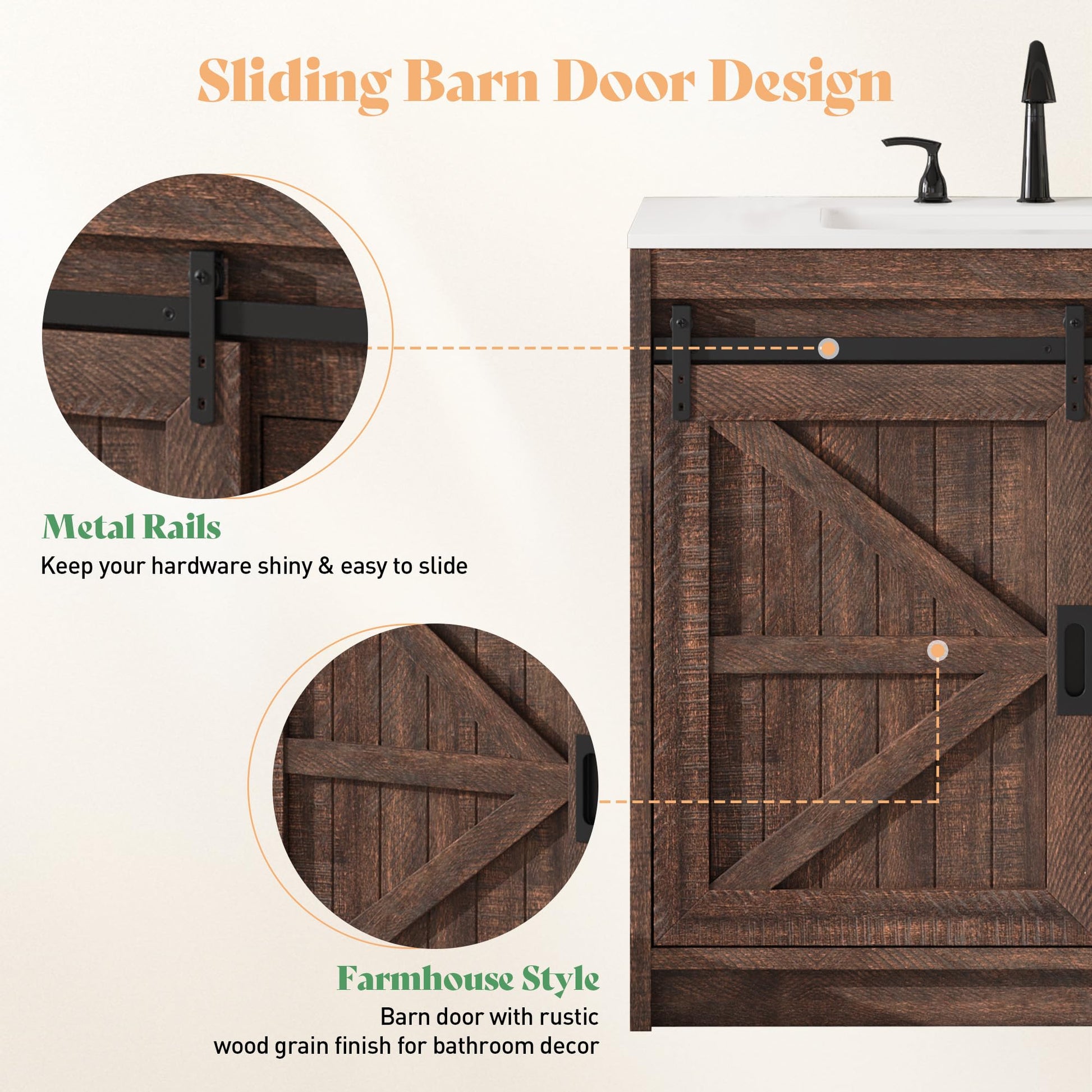 Bourbon Sliding Barn Vanity 36 inch Rustic Brown