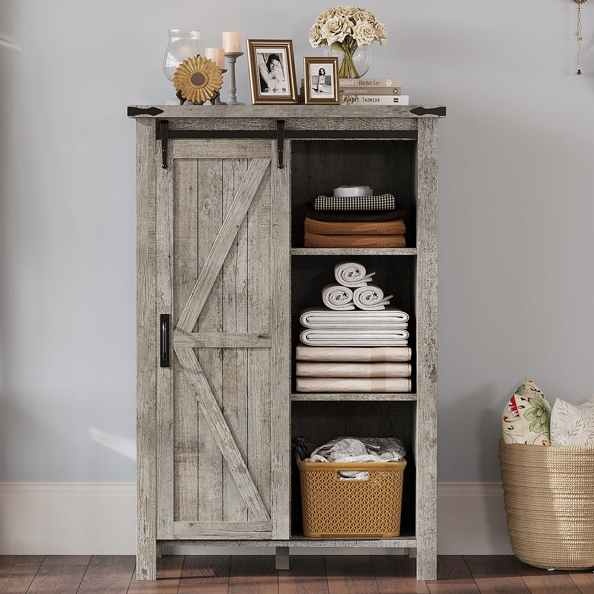 Marlowe Farmhouse Dresser with Drawers-15.8"D x 31.5"W x 48"H (5 Drawers)-Light Rustic Oak