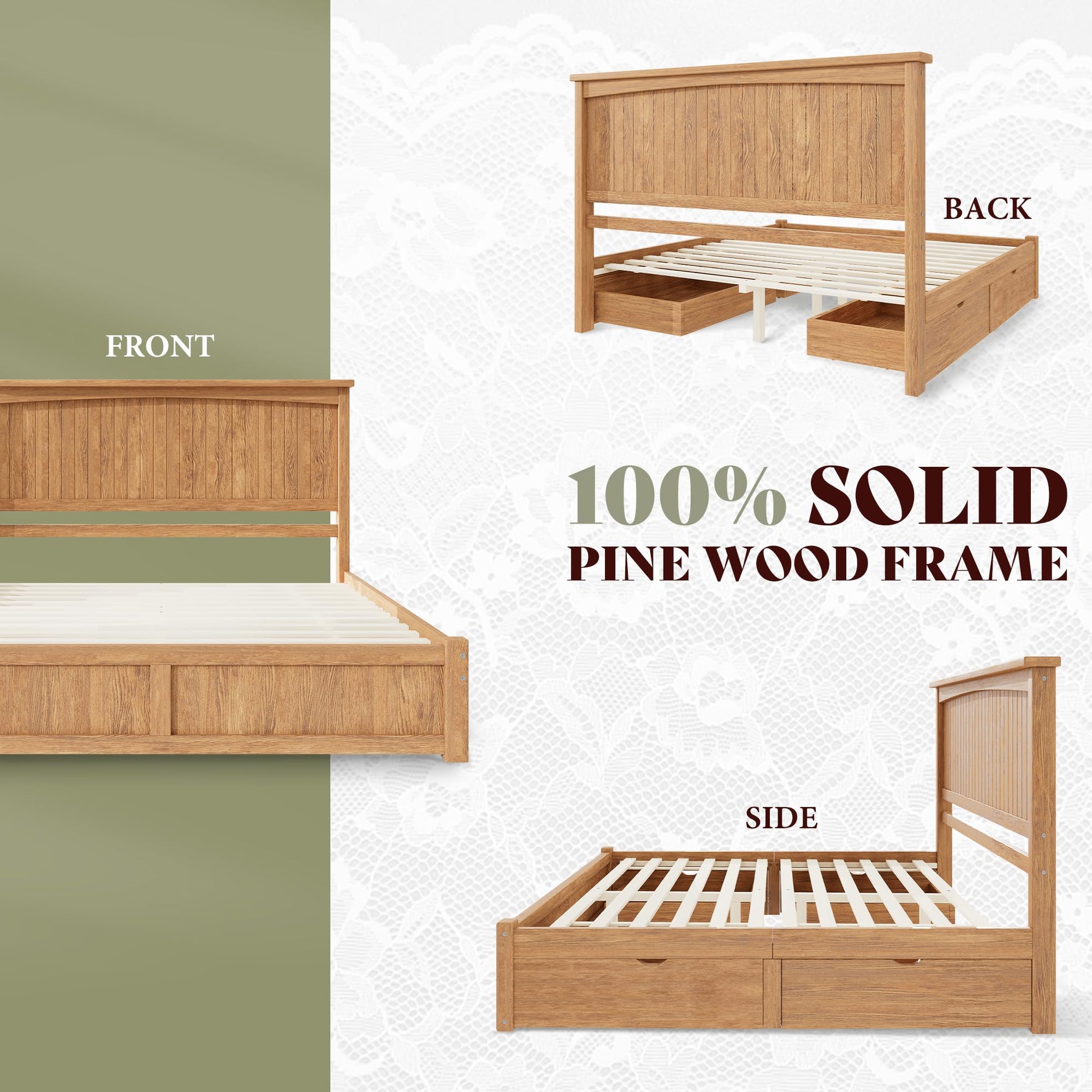 Solid Wood Platform Bed Frame-King-Warm Brown