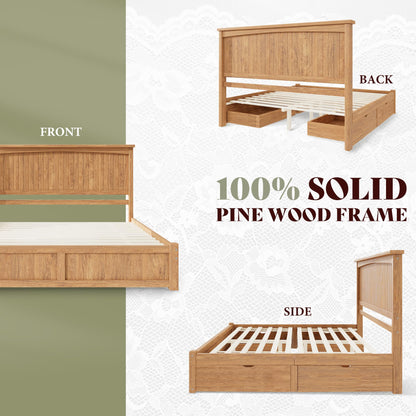 Solid Wood Platform Bed Frame-King-Warm Brown