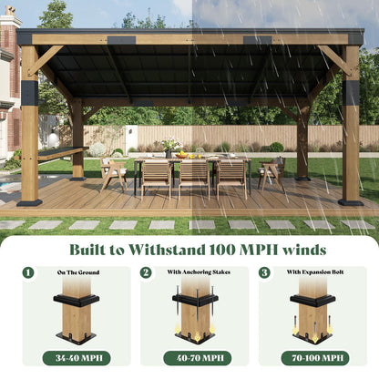 Koda Wood Grill Gazebo with Bar Shelf-10x14ft-Brown