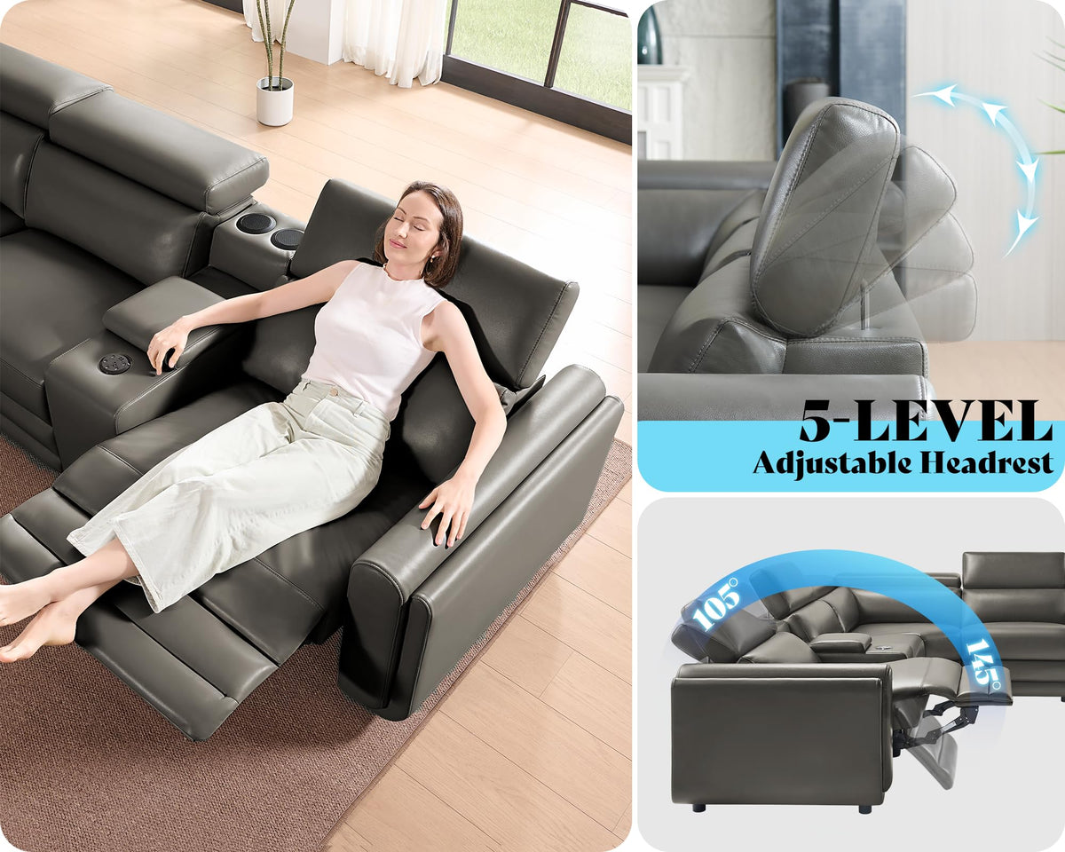 Vesper Dual Power Electric Reclining Sofa-Dark Grey