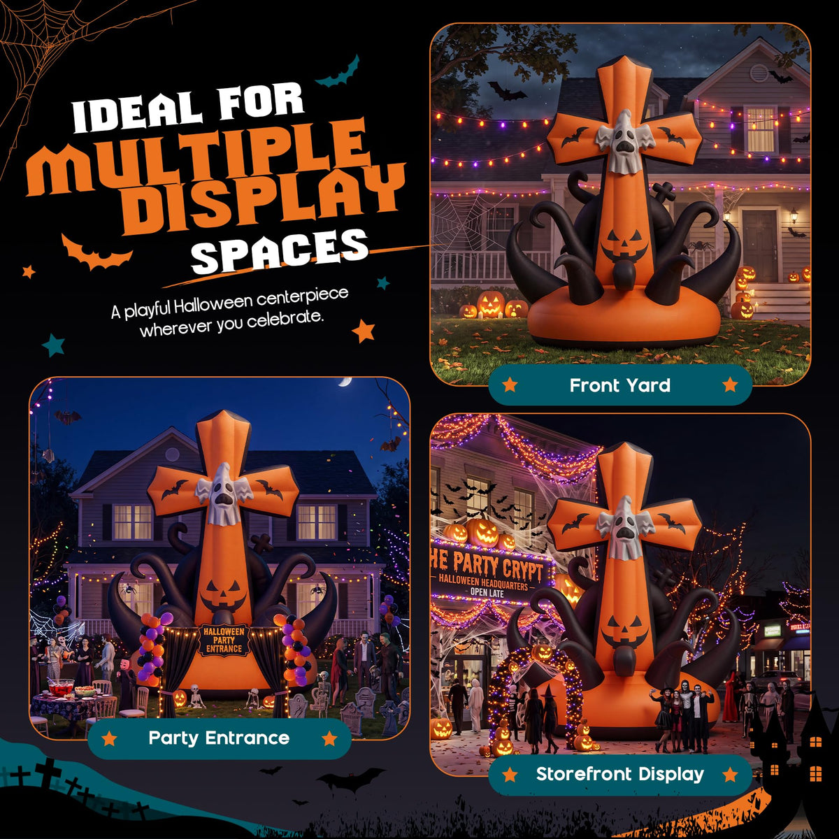 Giant Halloween Inflatable Ghost & Pumpkin-Pumpkin Cross-26.2 FT