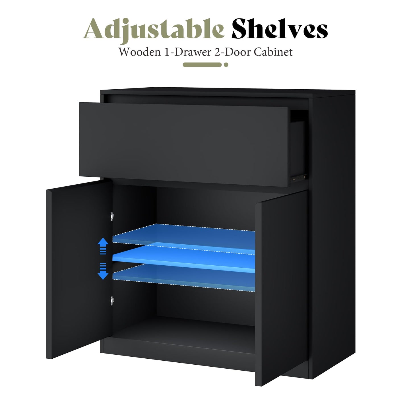 Amerlife Modular Glass Display Cabinet-2-Door & 1-Drawer Cabinet-Black