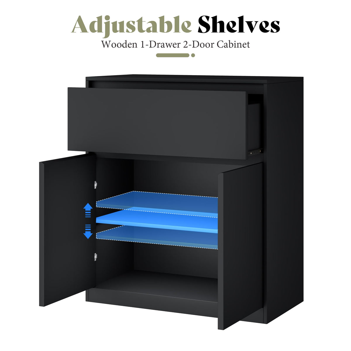 Amerlife Modular Glass Display Cabinet-2-Door & 1-Drawer Cabinet-Black