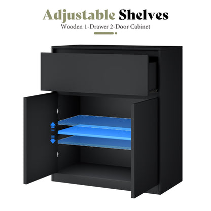 Amerlife Modular Glass Display Cabinet-2-Door & 1-Drawer Cabinet-Black