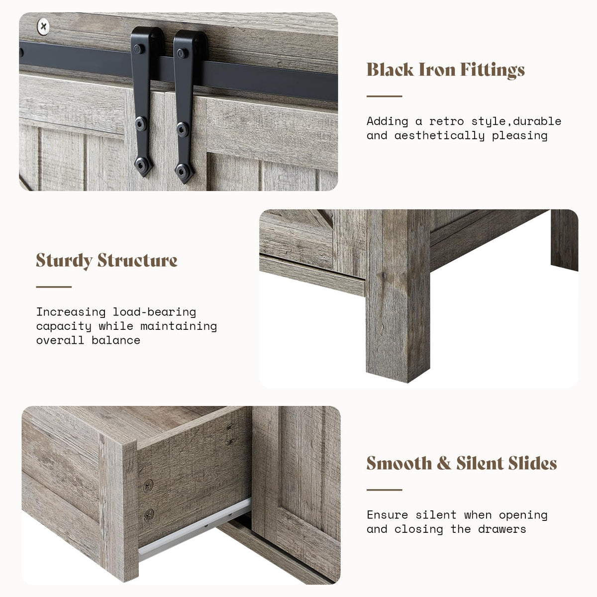 Marlowe Farmhouse Dresser with Drawers-15.8"D x 60"W x 31"H (4 Drawers)-Light Rustic Oak
